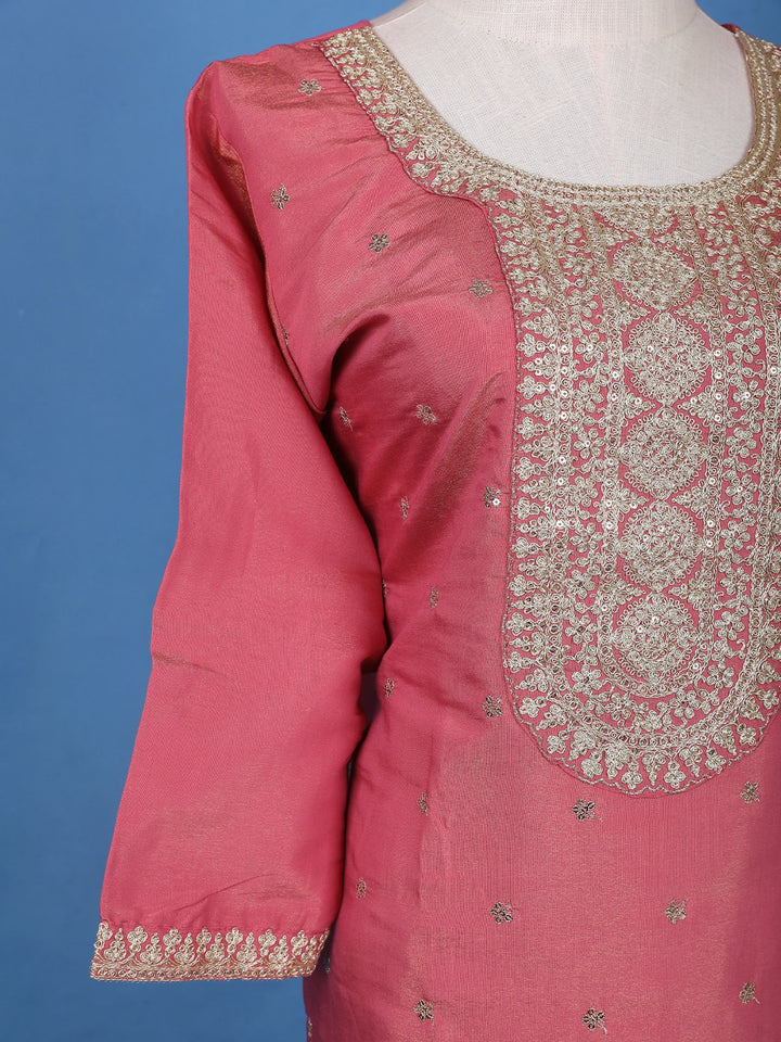 Pink Floral Embroidered Georgette Salwar Suit - Diadem