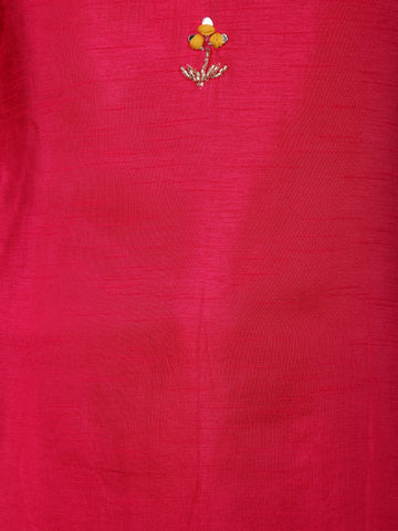 Pink Floral Designed Raw Silk Salwar Suit - Diadem