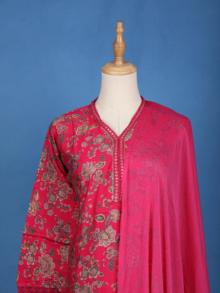 Pink Floral Designed Raw Silk Salwar Suit - Diadem