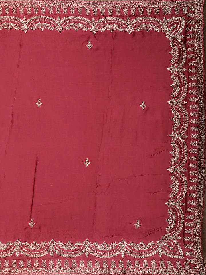 Pink Floral Designed Satin Fancy Saree - Diadem