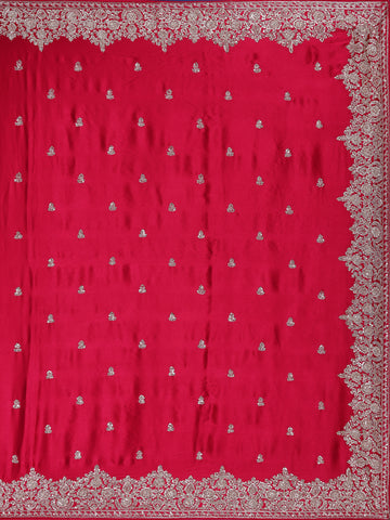 Pink Floral Designed Satin Saree - Diadem