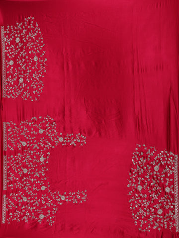 Pink Floral Designed Satin Saree - Diadem