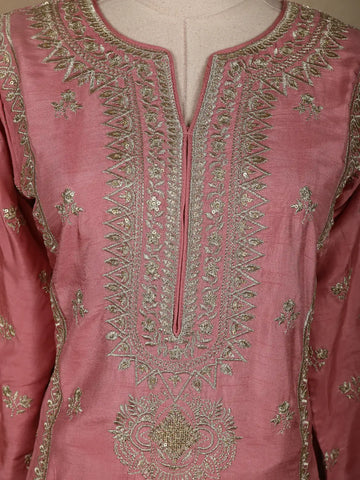 Pink Floral Designed Semi Silk Salwar Suit - Diadem