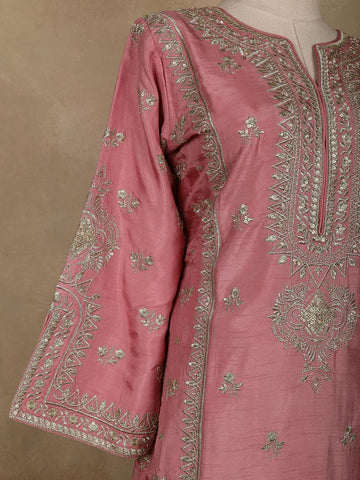 Pink Floral Designed Semi Silk Salwar Suit - Diadem