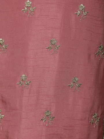 Pink Floral Designed Semi Silk Salwar Suit - Diadem