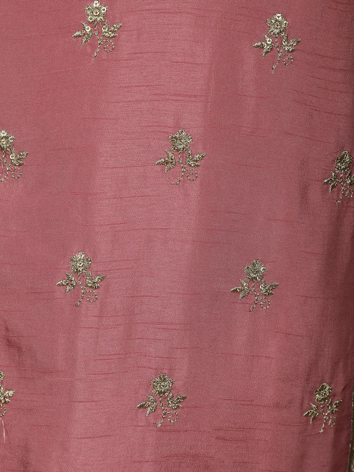 Pink Floral Designed Semi Silk Salwar Suit - Diadem