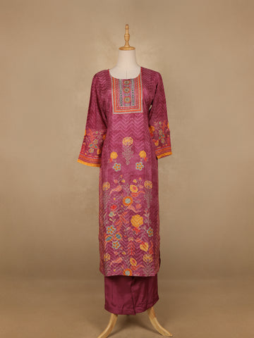 Pink Floral Designed Semi Silk Salwar Suit - Diadem