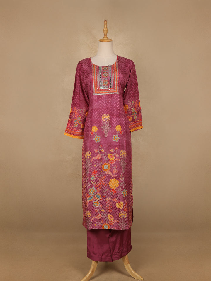 Pink Floral Designed Semi Silk Salwar Suit - Diadem
