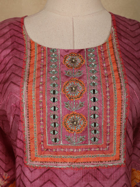 Pink Floral Designed Semi Silk Salwar Suit - Diadem
