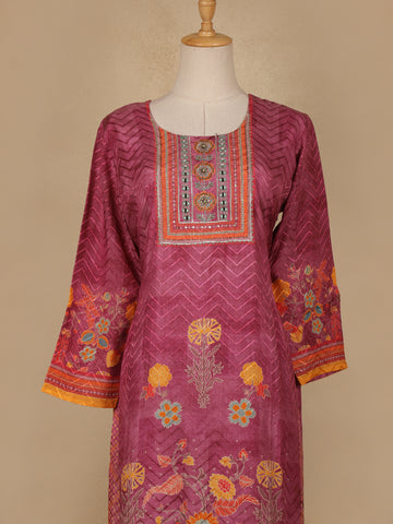 Pink Floral Designed Semi Silk Salwar Suit - Diadem