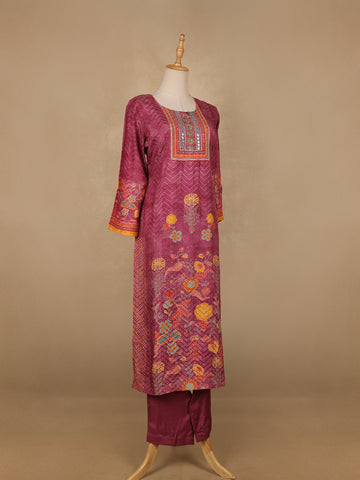 Pink Floral Designed Semi Silk Salwar Suit - Diadem