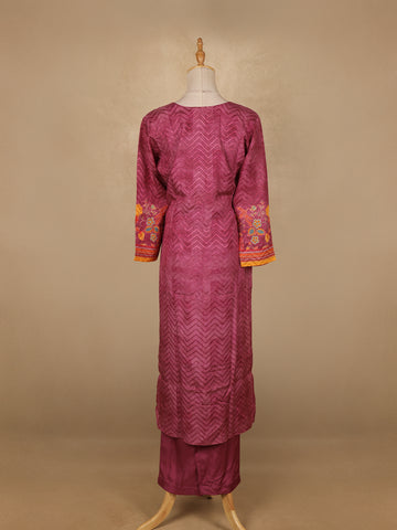 Pink Floral Designed Semi Silk Salwar Suit - Diadem