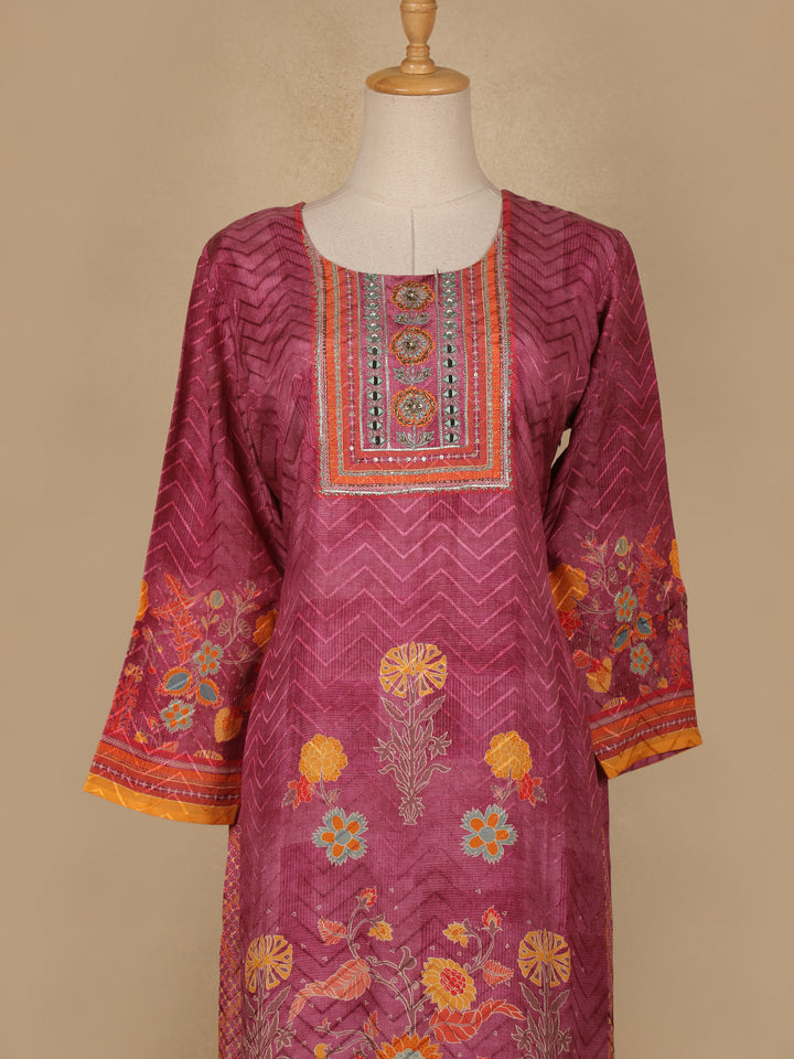 Pink Floral Designed Semi Silk Salwar Suit - Diadem