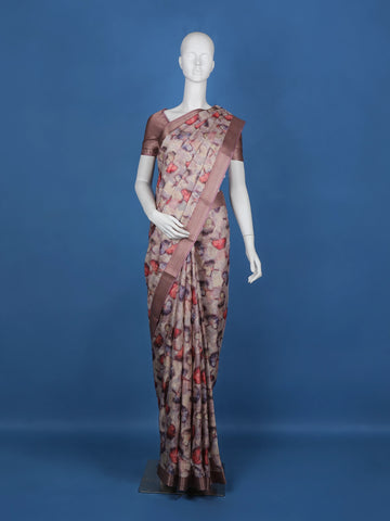 Pink Floral Designed Semi Tussar Saree - Diadem