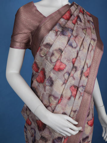 Pink Floral Designed Semi Tussar Saree - Diadem