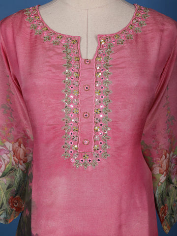 Pink Floral Designed Shimmer Straight Cut Salwar Suit - Diadem