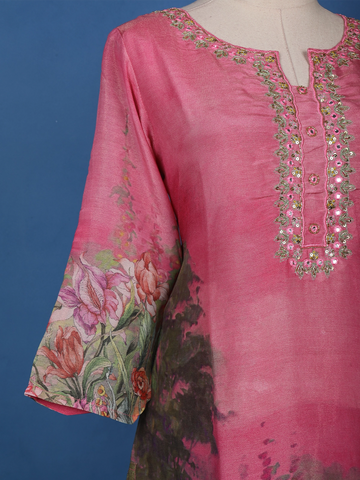Pink Floral Designed Shimmer Straight Cut Salwar Suit - Diadem