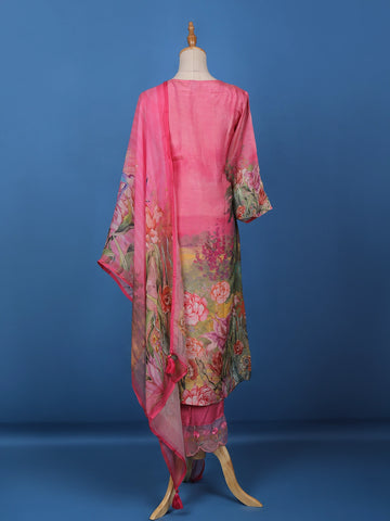 Pink Floral Designed Shimmer Straight Cut Salwar Suit - Diadem