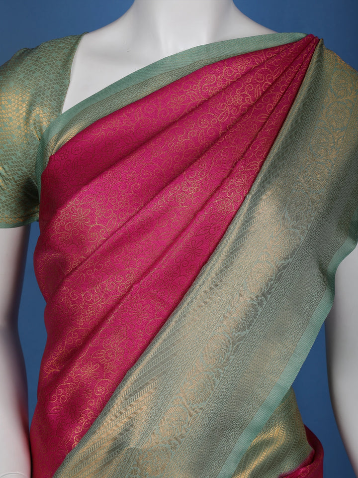 Pink Floral Designed Soft Silk Saree - Diadem
