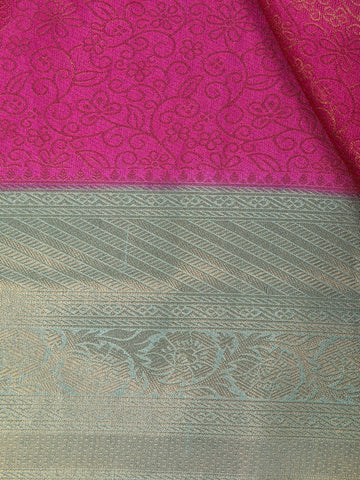 Pink Floral Designed Soft Silk Saree - Diadem