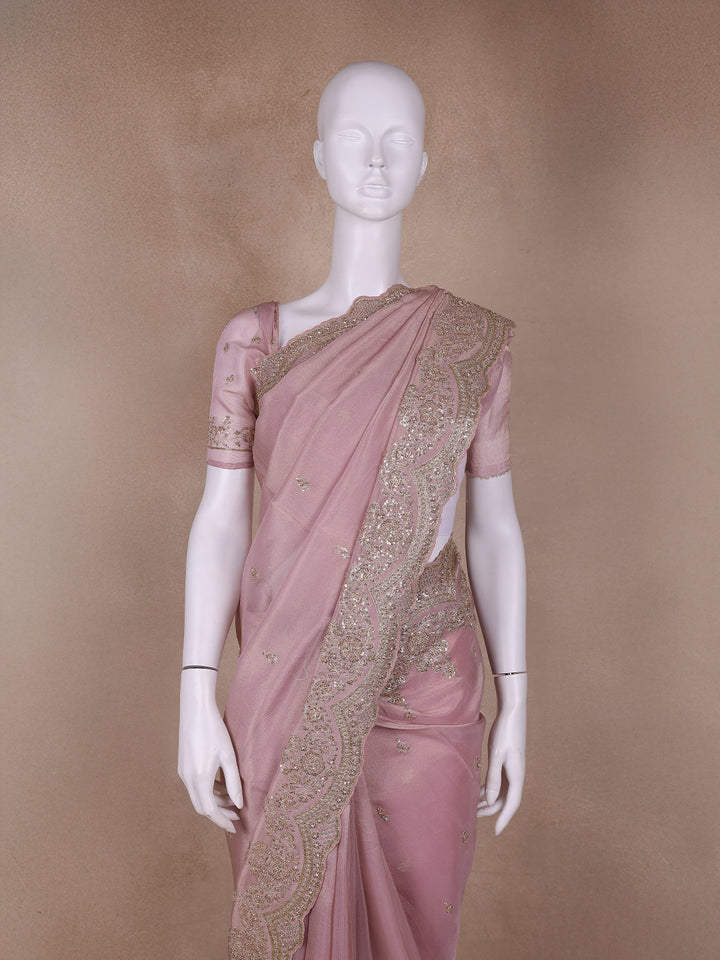 Pink Floral Designed Tissue Organza Saree - Diadem