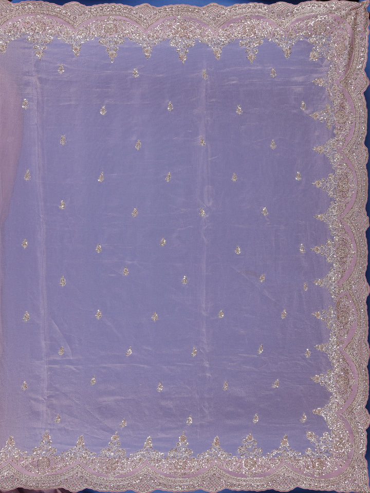 Pink Floral Designed Tissue Organza Saree - Diadem