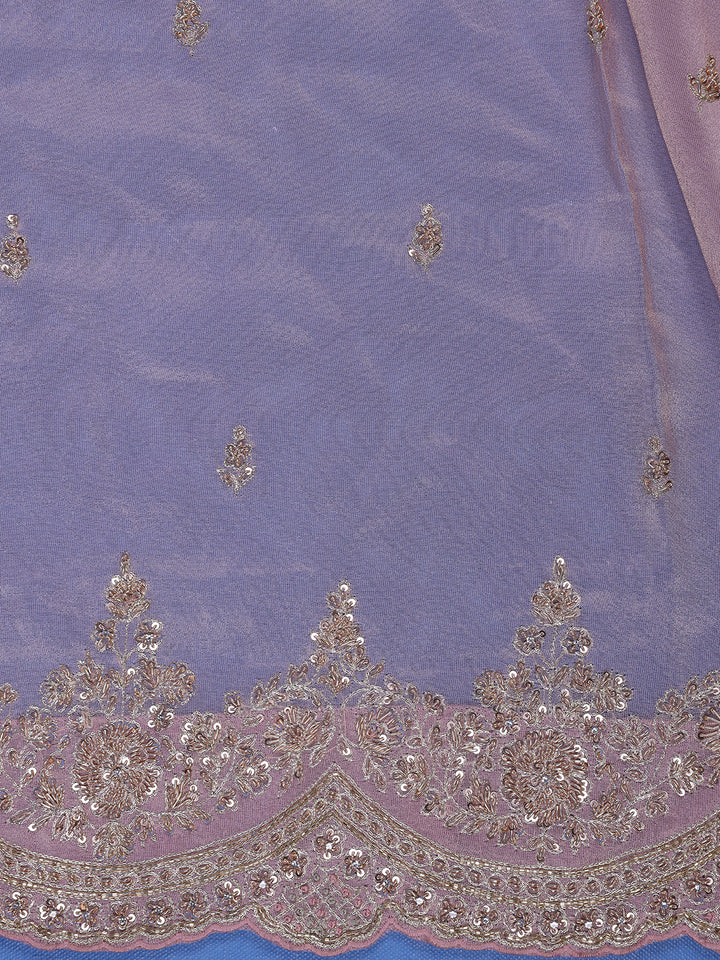 Pink Floral Designed Tissue Organza Saree - Diadem