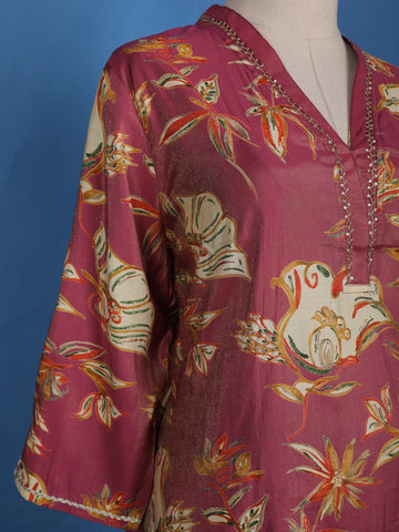 Pink Floral Designed Tissue Silk Salwar Suit - Diadem