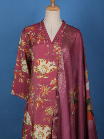 Pink Floral Designed Tissue Silk Salwar Suit - Diadem