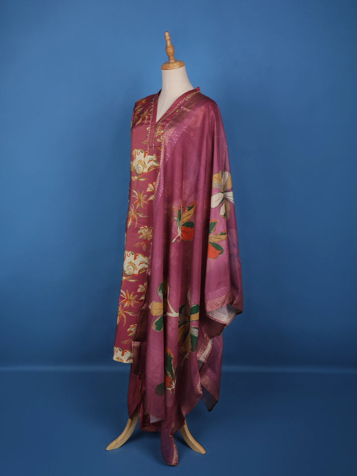 Pink Floral Designed Tissue Silk Salwar Suit - Diadem