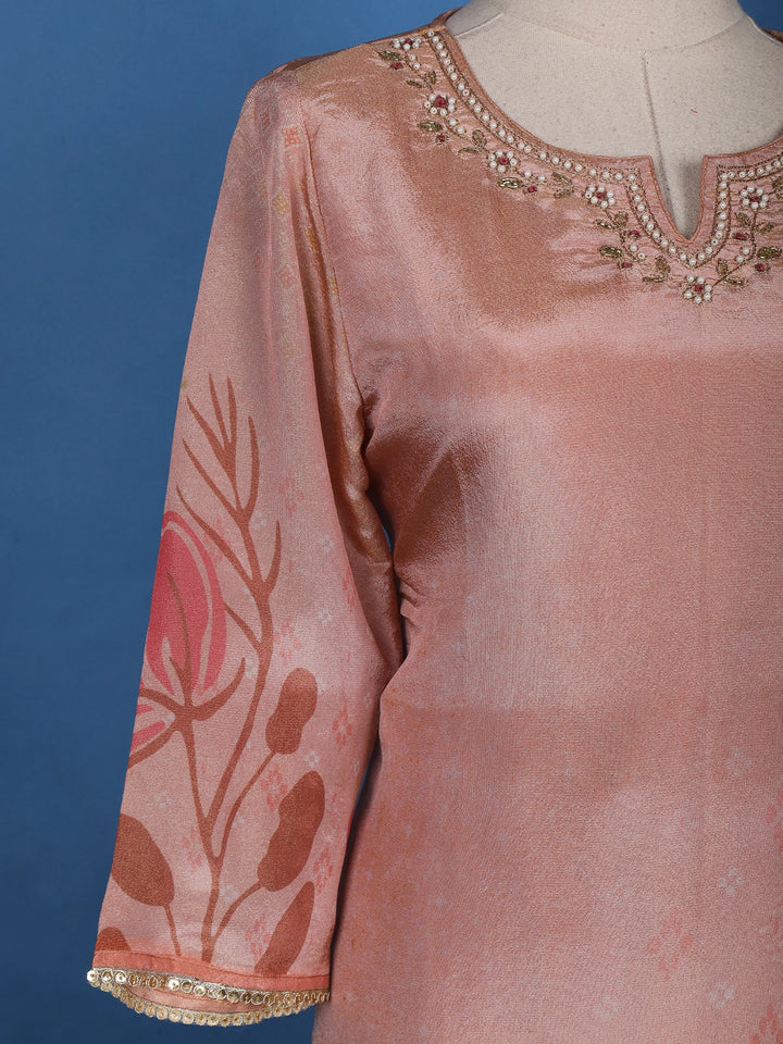 Pink Floral Designed Tissue Silk Salwar Suit - Diadem