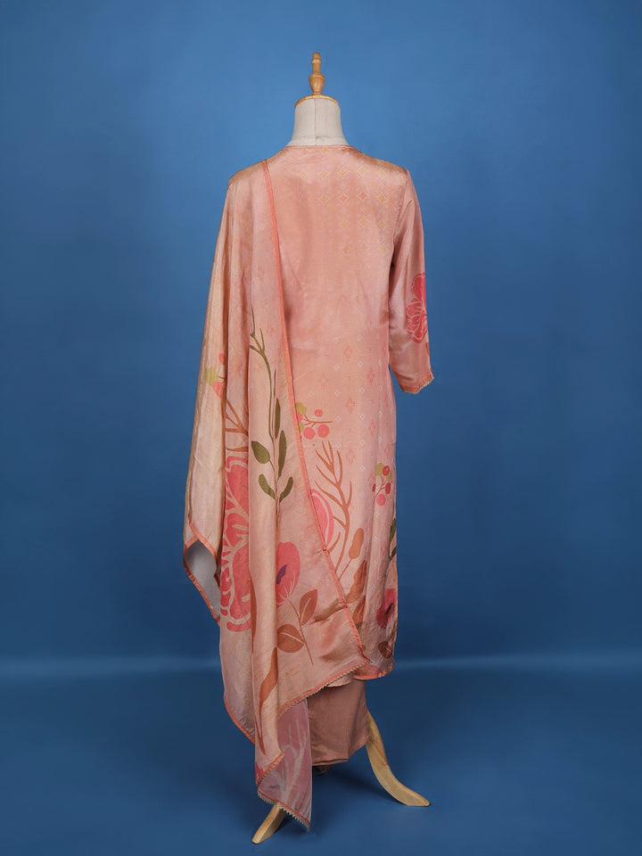 Pink Floral Designed Tissue Silk Salwar Suit - Diadem
