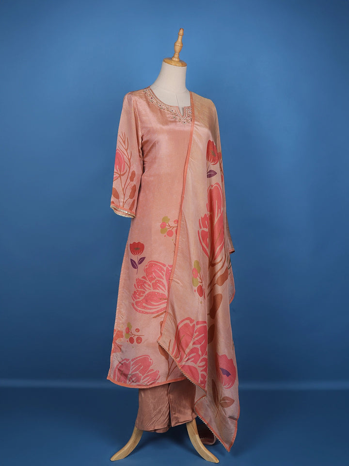 Pink Floral Designed Tissue Silk Salwar Suit - Diadem
