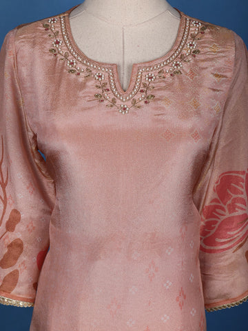 Pink Floral Designed Tissue Silk Salwar Suit - Diadem