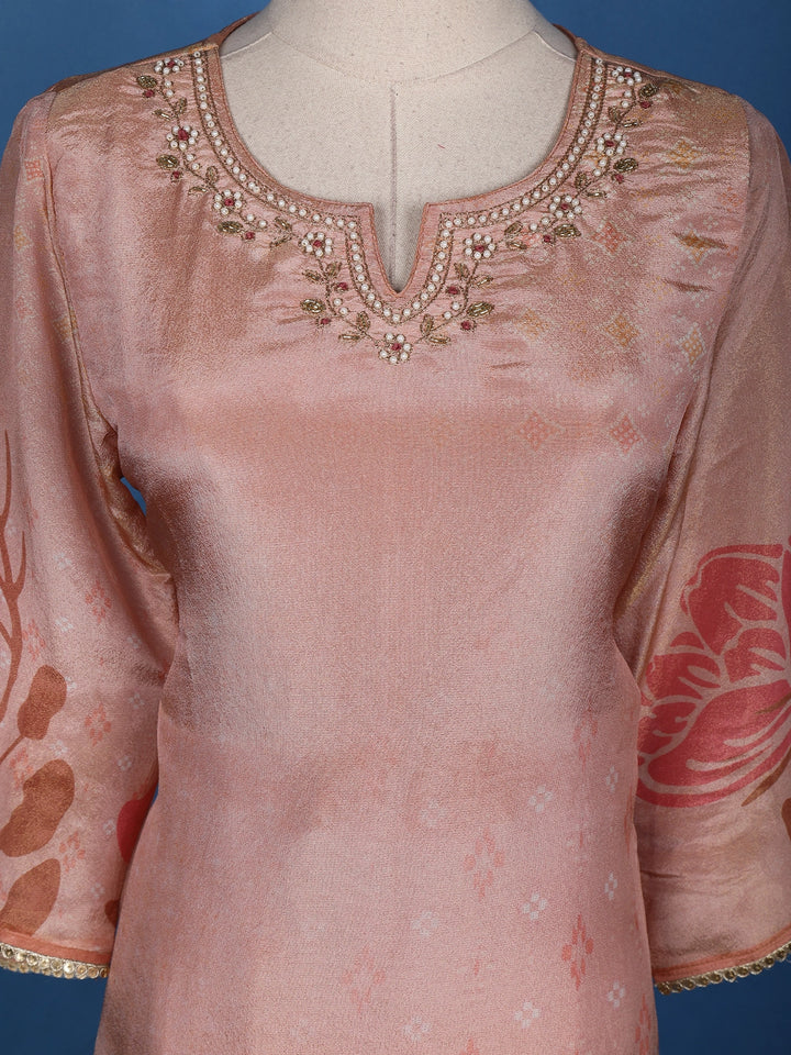 Pink Floral Designed Tissue Silk Salwar Suit - Diadem