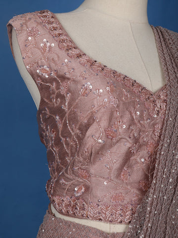 Pink Floral Designs Net Ready To Wear Saree with Designer Blouse - Diadem