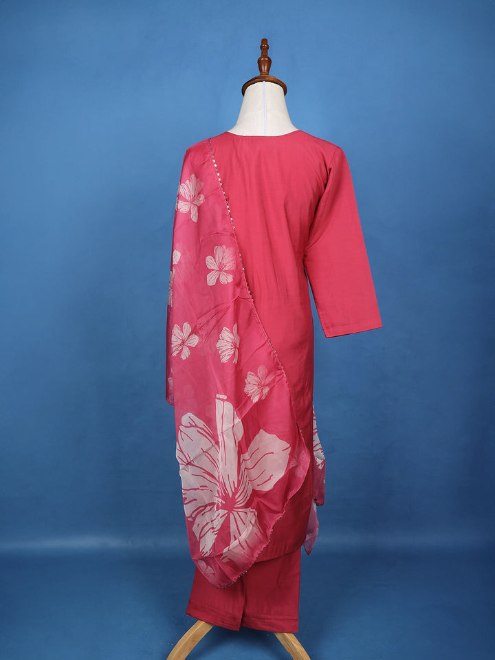 Pink Floral Designed Semi Silk Salwar Suit - Diadem