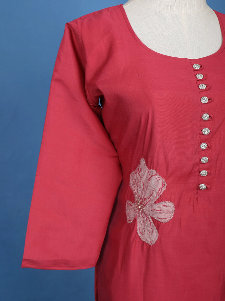 Pink Floral Designed Semi Silk Salwar Suit - Diadem