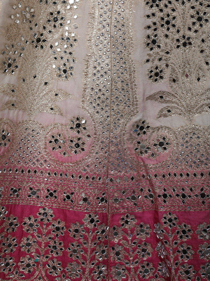 Pink Floral Embroidered Banarasi Silk Lehenga for Brides - Diadem