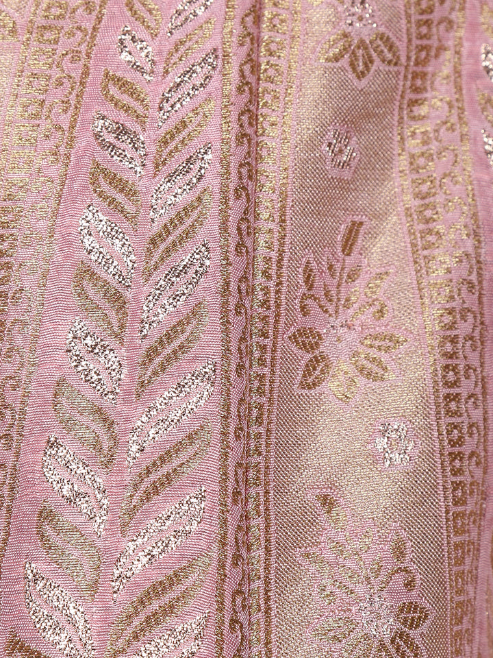 Pink Floral Embroidered Banarasi Silk Lehenga for Brides - Diadem