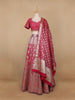 Pink Floral Embroidered Banarasi Silk Lehenga for Bridesmaid - Diadem