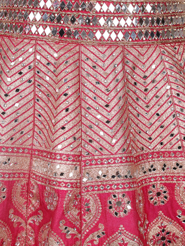 Pink Floral Embroidered Banarasi Silk Lehenga for Bridesmaid - Diadem
