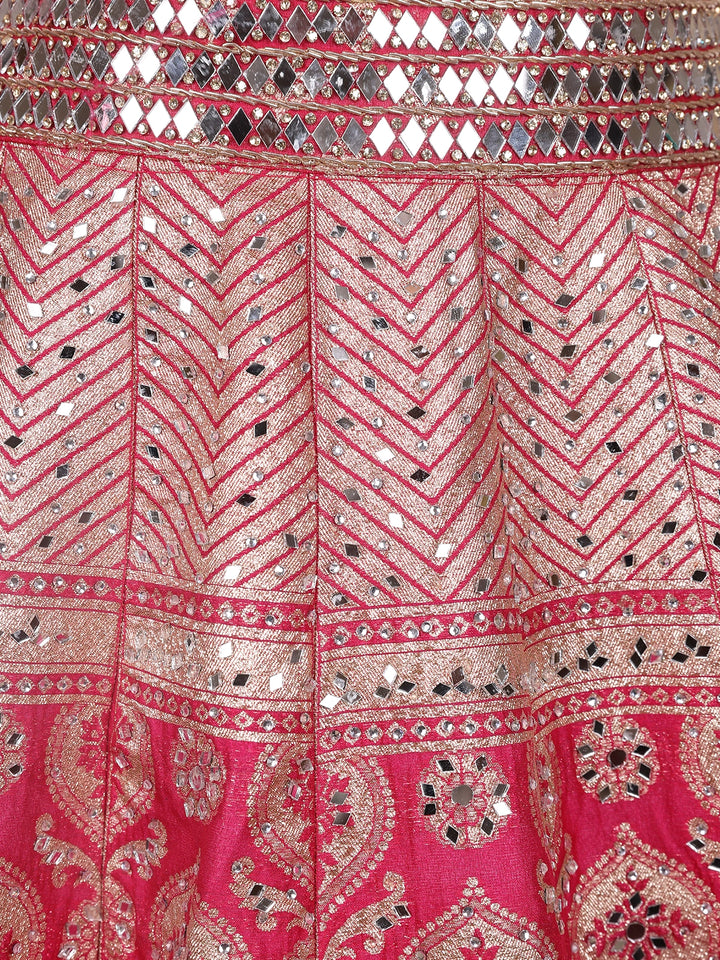 Pink Floral Embroidered Banarasi Silk Lehenga for Bridesmaid - Diadem