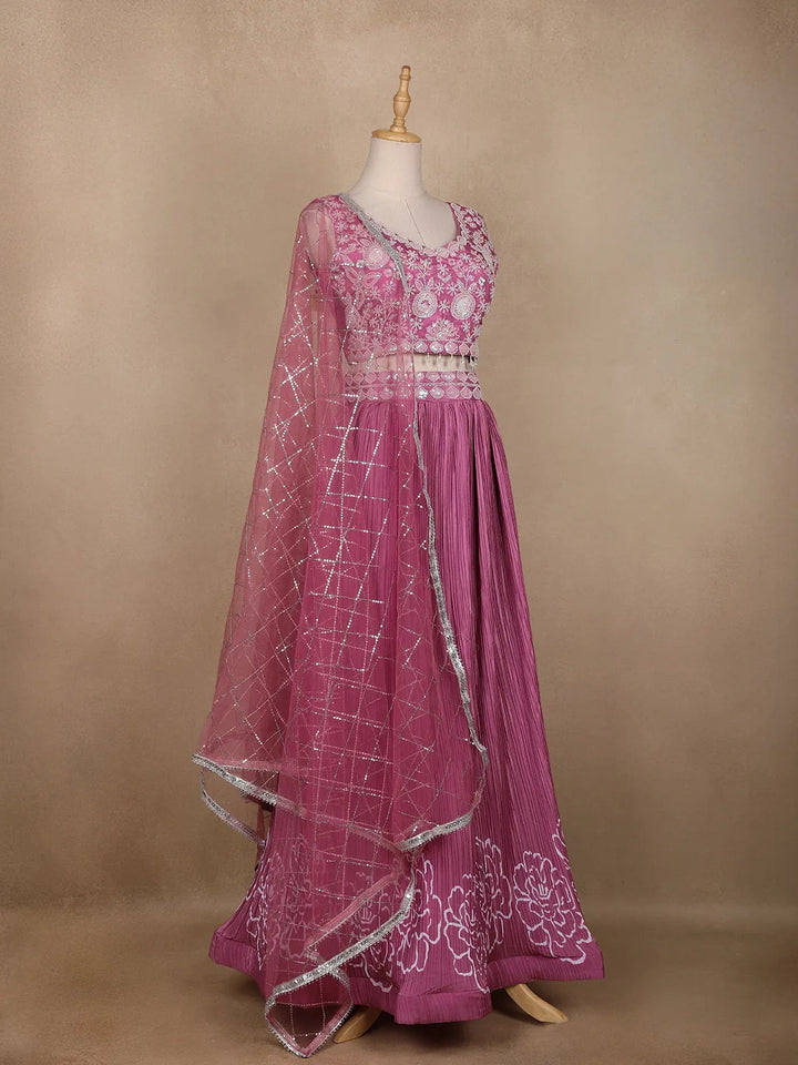 Pink Floral Embroidered Crepe Bridesmaids Lehenga - Diadem