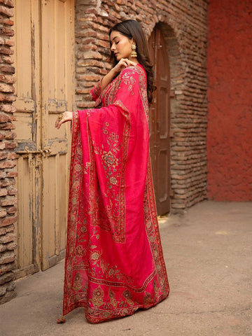 Pink Floral Embroidered Crepe Palazzo Salwar Suit - Diadem
