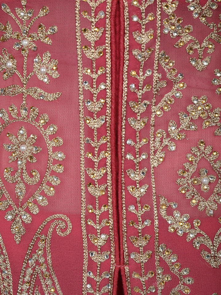 Pink Floral Embroidered Georgette Lehenga Set - Diadem