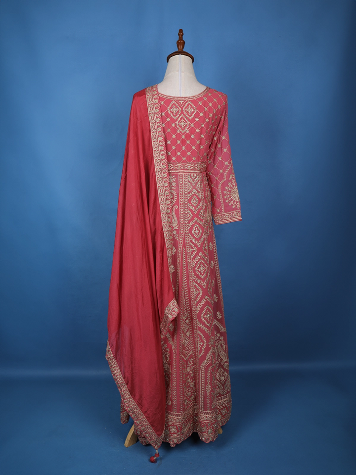 Pink Floral Embroidered Georgette Lehenga Set - Diadem