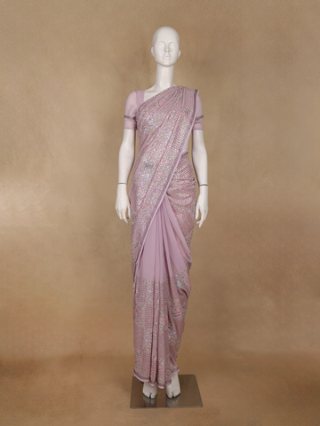 Pink Floral Embroidered Sequin Georgette Saree - Diadem