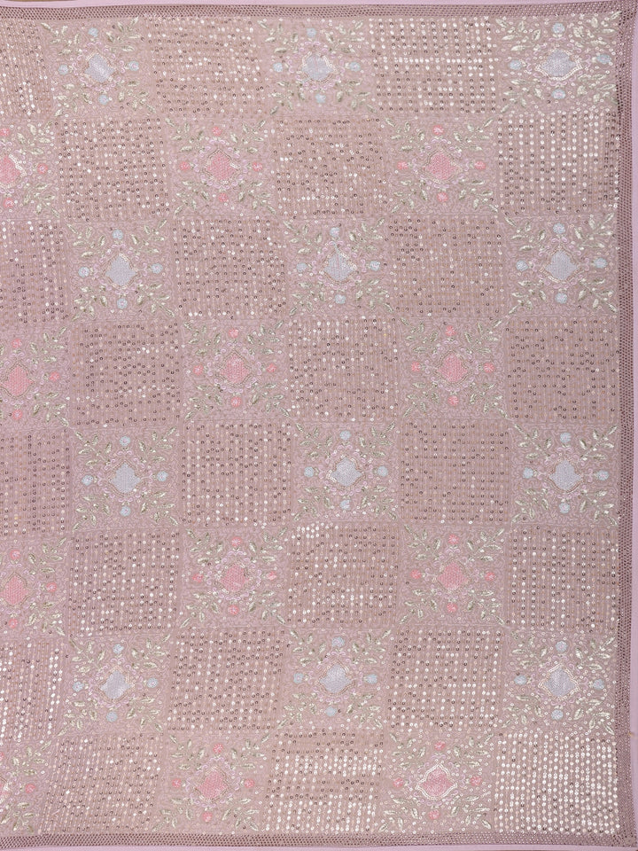 Pink Floral Embroidered Sequin Georgette Saree - Diadem