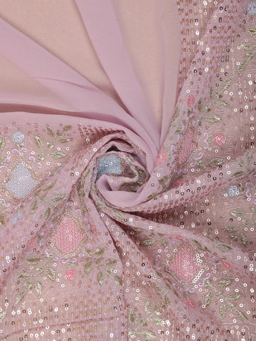 Pink Floral Embroidered Sequin Georgette Saree - Diadem